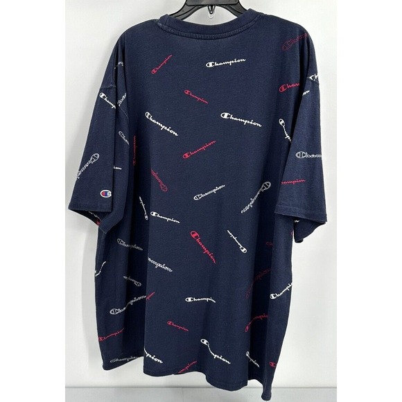 CHAMPION ALL OVER PRINT TEE Men's‎ Big & Tall Size XLT Navy Blue Red And White - Picture 7 of 7